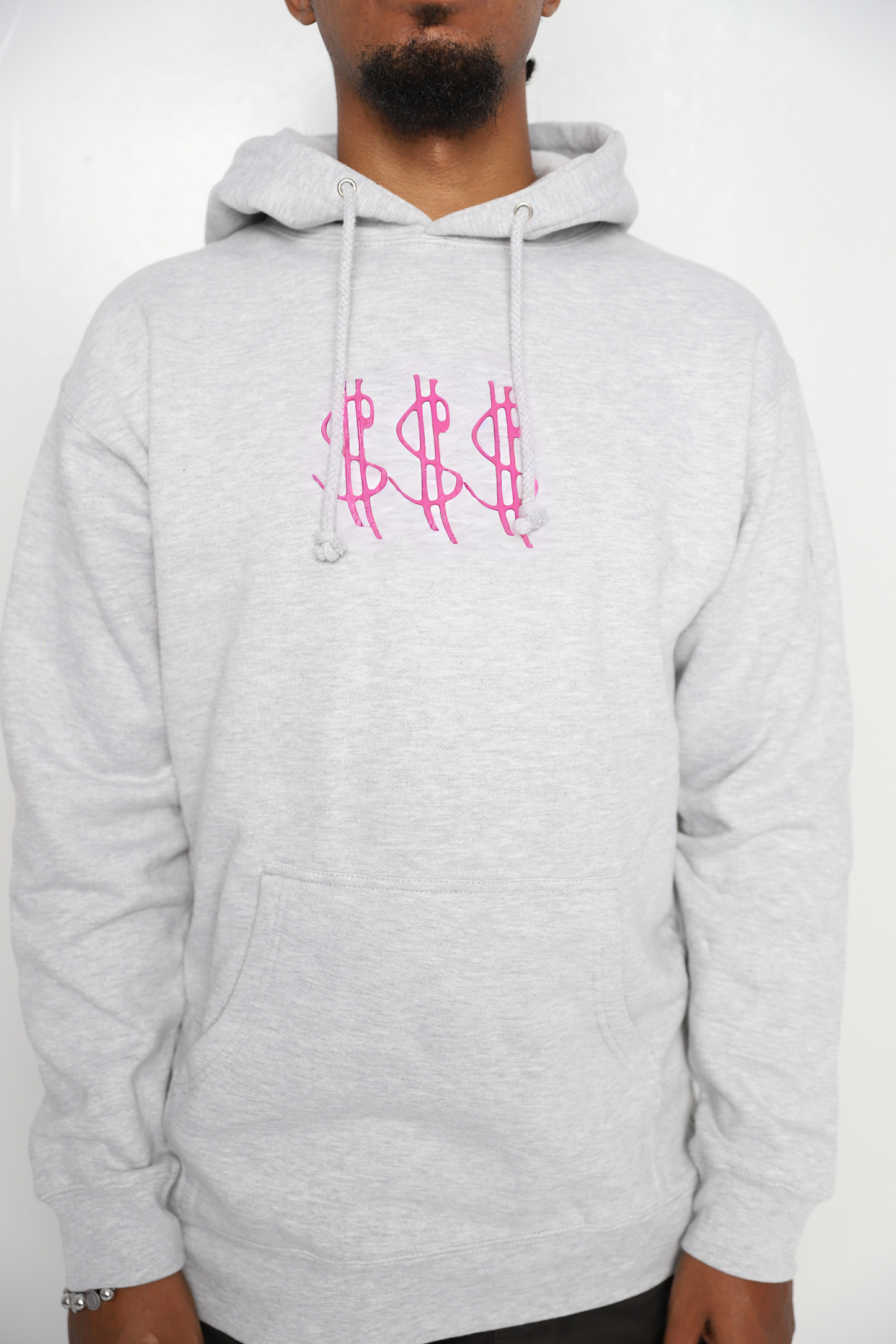 "Infinite Abundance" Heather Grey Hoodie - Pink Print